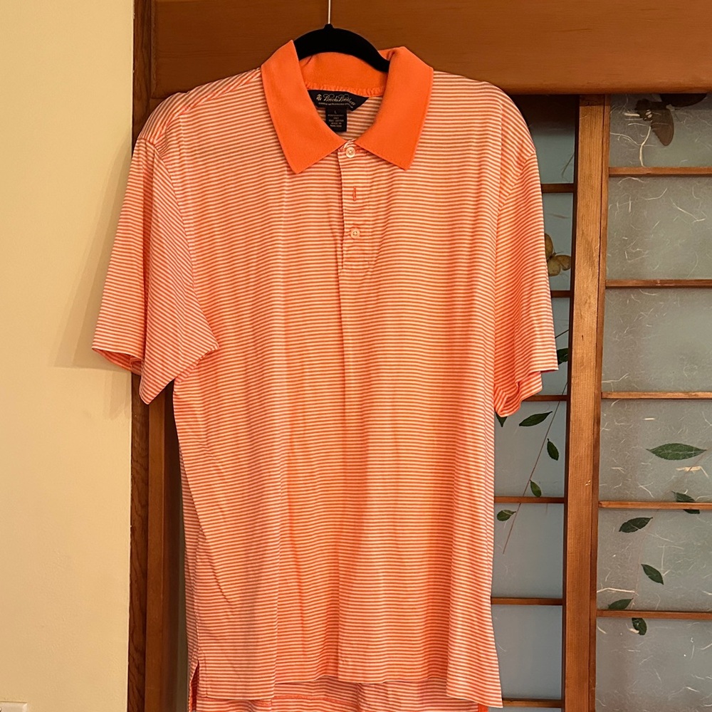 Brooks Brothers Men's Polo Shirt in Orange and White Stripes
